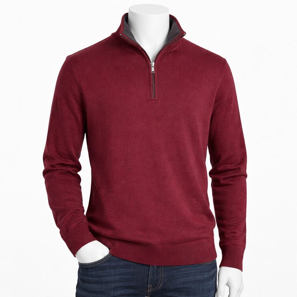 Nordstrom Mens Shop Merino Wool 1/4 Zip Sweater XL Italian Wool Burgundy preppy